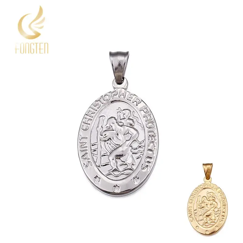 Jesus Saint Christopher Charms Stainless Steel Pendant For Christians Gold Color Jewelry Making