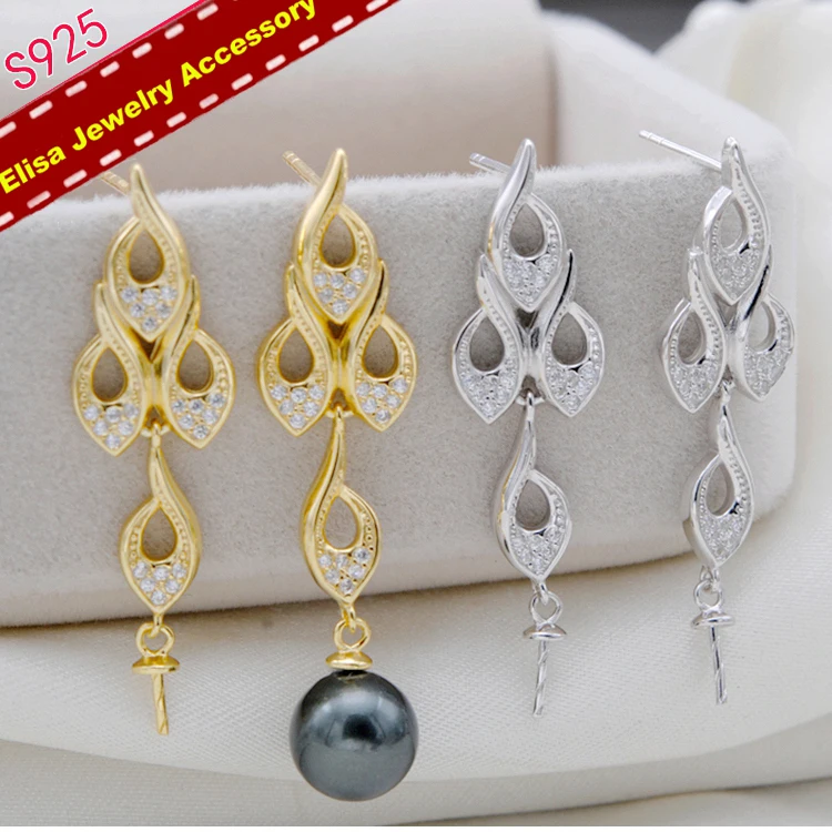 S925 Sterling Silver Pearl Earrings Findings Elegant Dangle Pearl Earrings Settings Women DIY Earrings Components 3Pairs/Lot