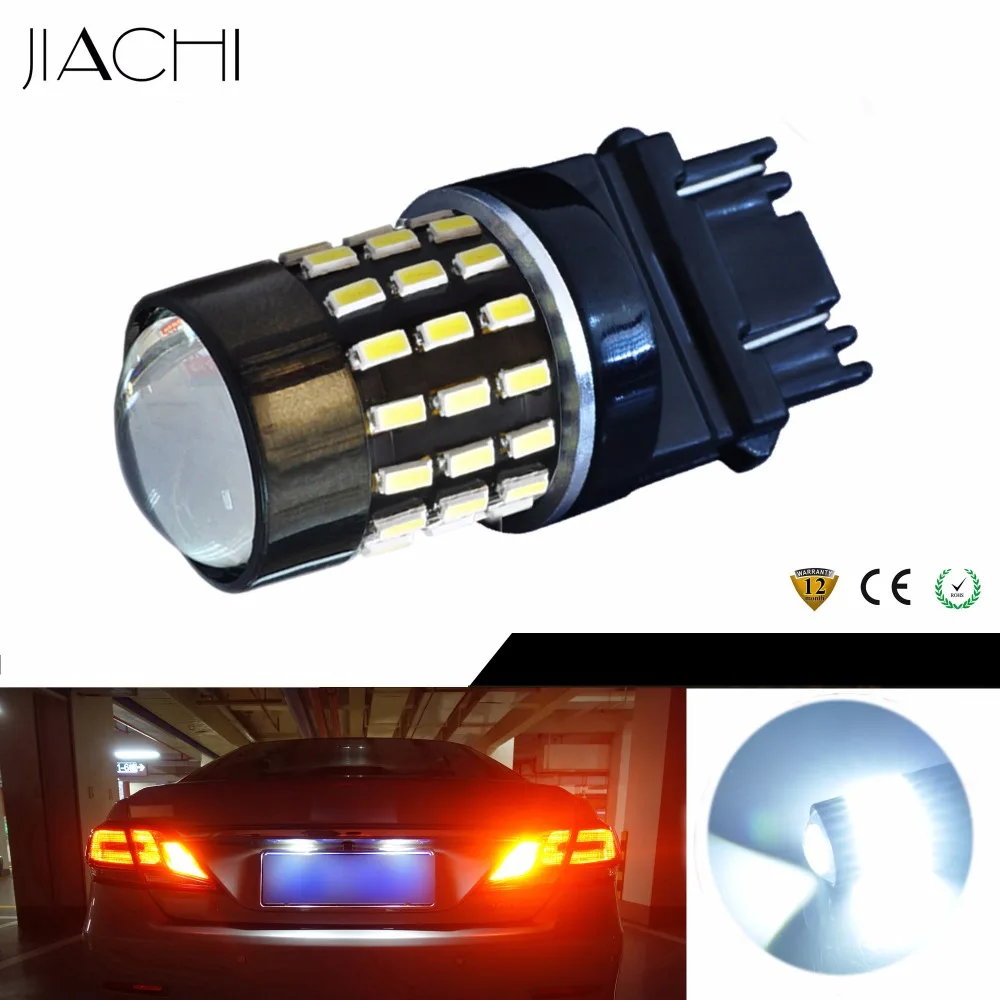 

JIACHI 2 шт. T25 3157 P27/7W 3156 P27W светодиодные лампы высокой мощности автомобильный сигнал тормозной светильник DRL дальнего света 3014 54SMD белый DC12-24V