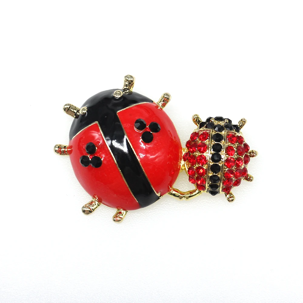 

50pcs or 100 pcs Fashion 40mm Rhinestone red enamel cute ladybug animal brooch pin for gift/party/decoration