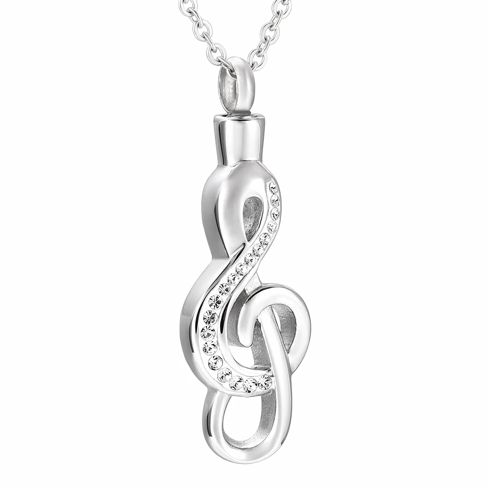 

IJD9558 Music Note Stainless Steel Cremation Pendant Crystal Memorial Ashes Keepsake Holder Personalized Urn Necklace Charm