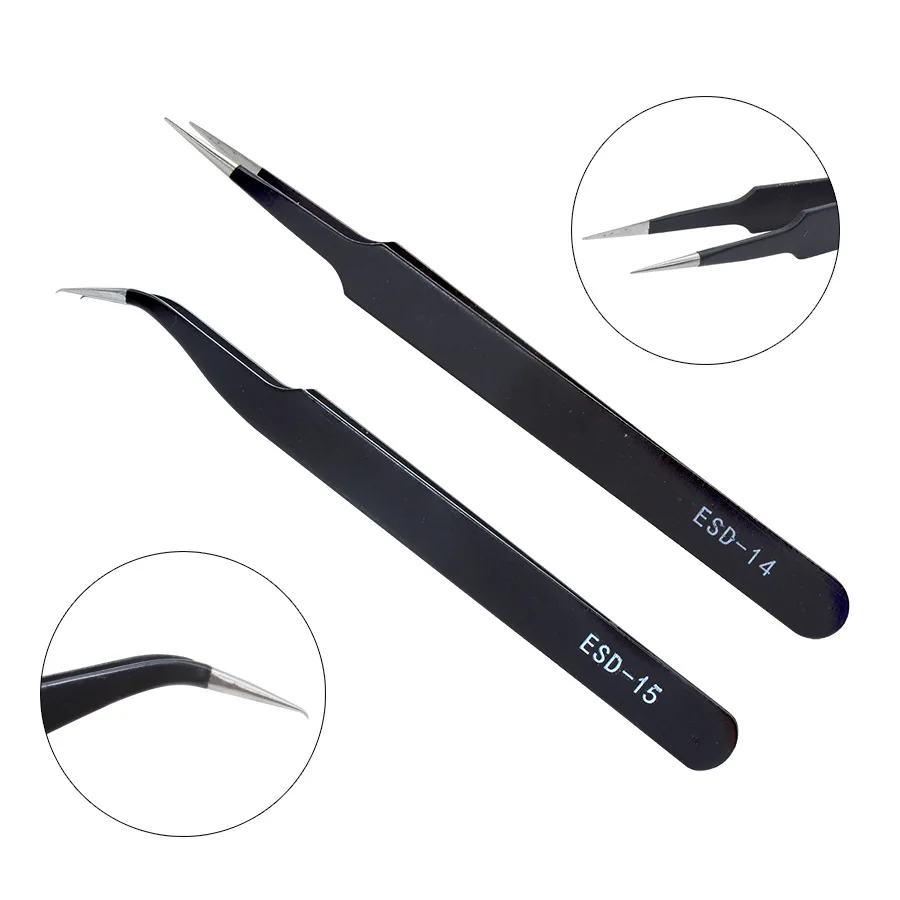 

New Anti-static ESD Stainless Steel Tweezers Maintenance Tools Industrial Precision Curved Straight Tweezers Repair Tools 2019