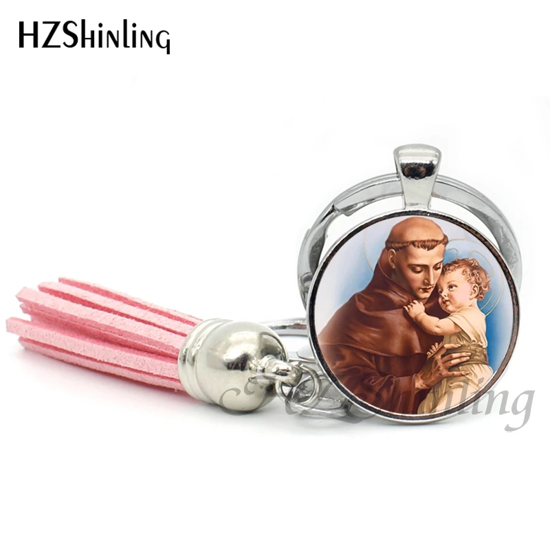 2017 St Anthony of Padua Keychain Saint Pendant Keyring Art St Anthony Jewelry Cabochon Religious Religious Tassel Keychains