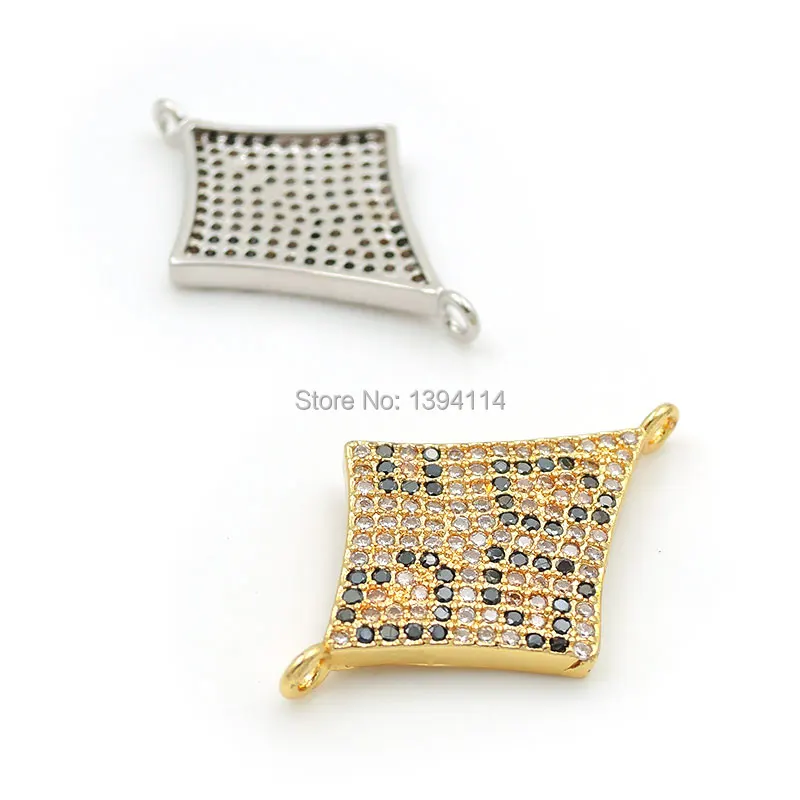 27*17*3mm Micro Pave Black&Clear&Yellow CZ Rhombus Connector Fit For Women As DIY Bracelets Accessory