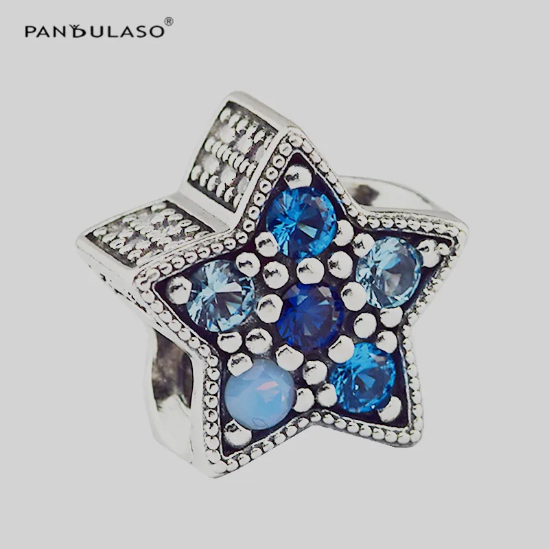 

925 Sterling Silver Jewelry CZ Star Blue Charms Beads Fit Silver Charm Bracelet for Women DIY Jewelry Winter Collection FL650