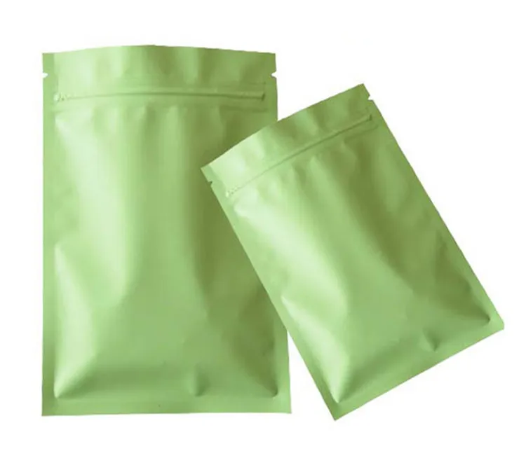 100pcs Resealable Matte Green Aluminum Foil Zip Lock Bag Flat Jewelry Powder Cereals Spice Candy Chocolate Packaging Pouches