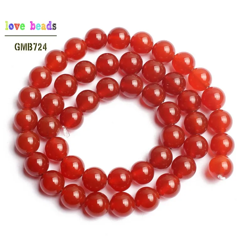 Natural Stone Beads Smooth Round Red Carnelian Onyx Loose Beads For Jewelry Making 15.5\