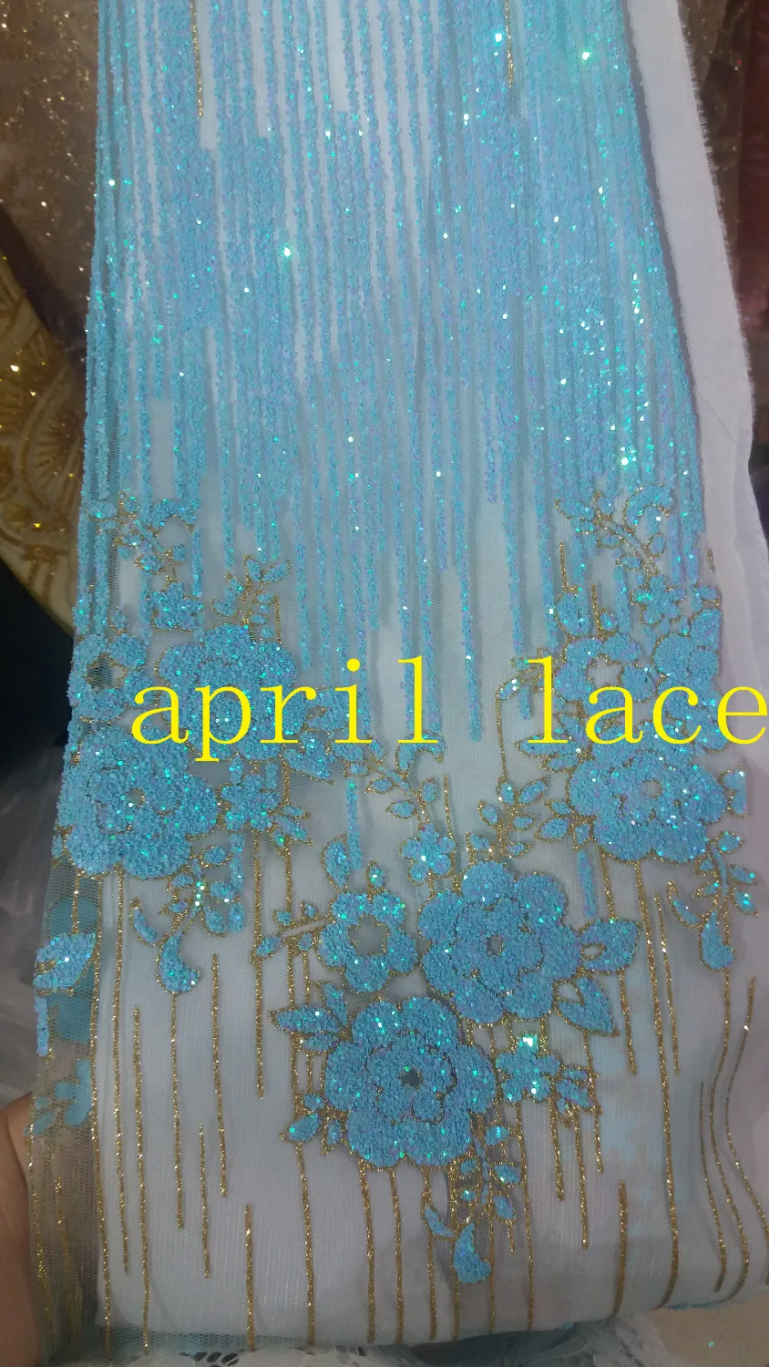 stock JS004 glued gliter blue gold floral sparkle mesh  tulle lace for evening dress/sawing/party/wedding