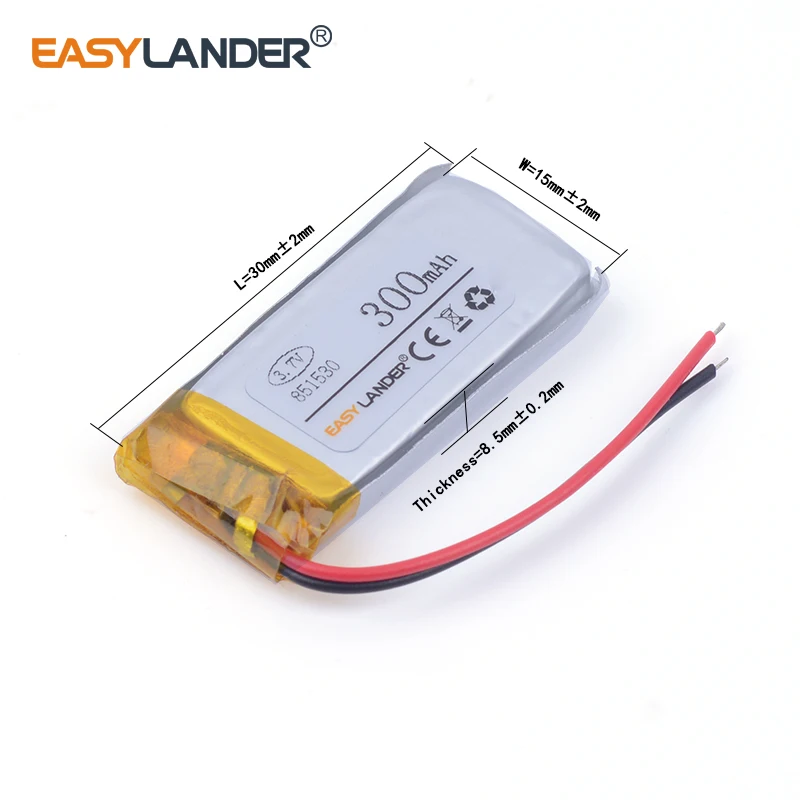 3pcs /Lot 300mAh 851530 3.7V Rechargeable Lithium Li-ion Polymer Battery for Toy Power Bank GPS mp3 cell phone speaker