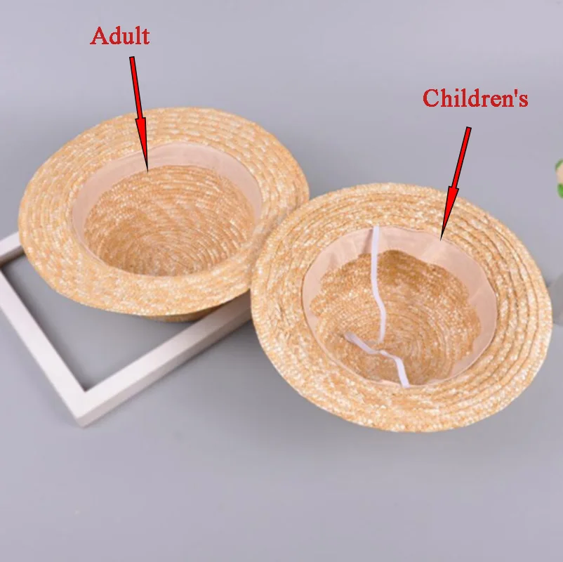 MAERSHEI Summer women straw hat Parent-child sun hat Kids Large Brim Beach caps Boater Beach Ribbon Round Flat Top fedora hat