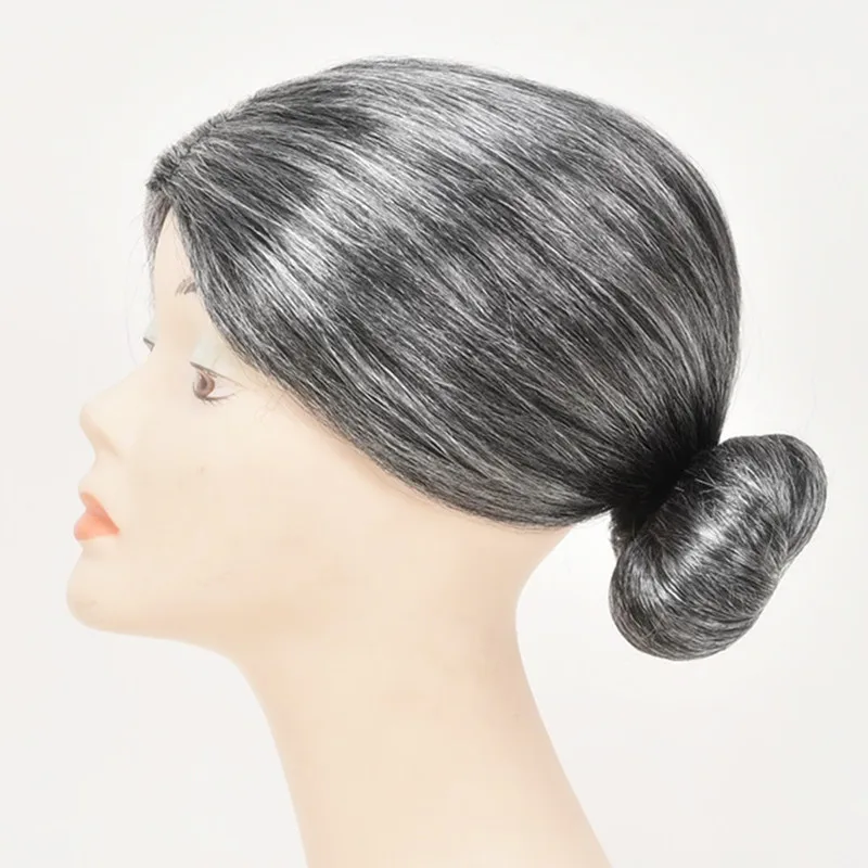 Moño pelo gris gran madre abuela abuela Cosplay sombreros Peluca disfraces de Halloween Purim carnaval mascarada vestido de fiesta