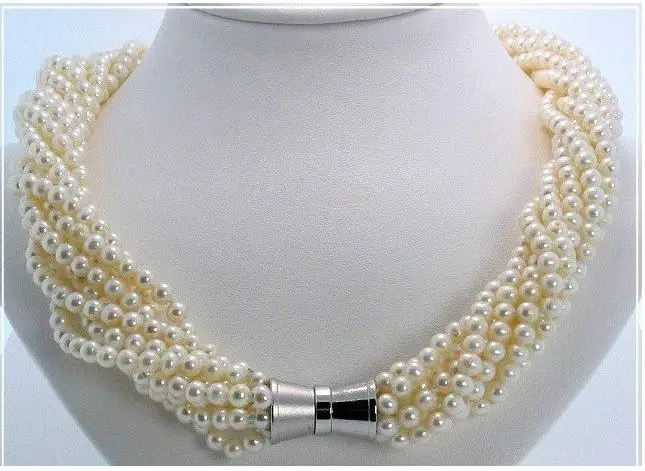 

Terisa Pearljewelry 9 Strand AA 4-4.5MM 17 inches White Freshwater Pearl Twist Necklace Magnetic Clasp