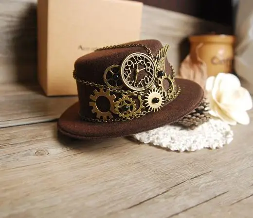 Steampunk Gear Vintage Mini Top Hat Handmade brązowe czapki Party Cos-Play akcesoria