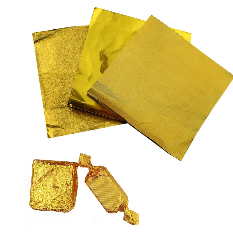 100 unids/pack de papel de aluminio dorado para envolver galletas de Chocolate y caramelo, papel de estaño para fiesta, bricolaje, grabado en relieve de Metal, embalaje de regalo, papel artesanal