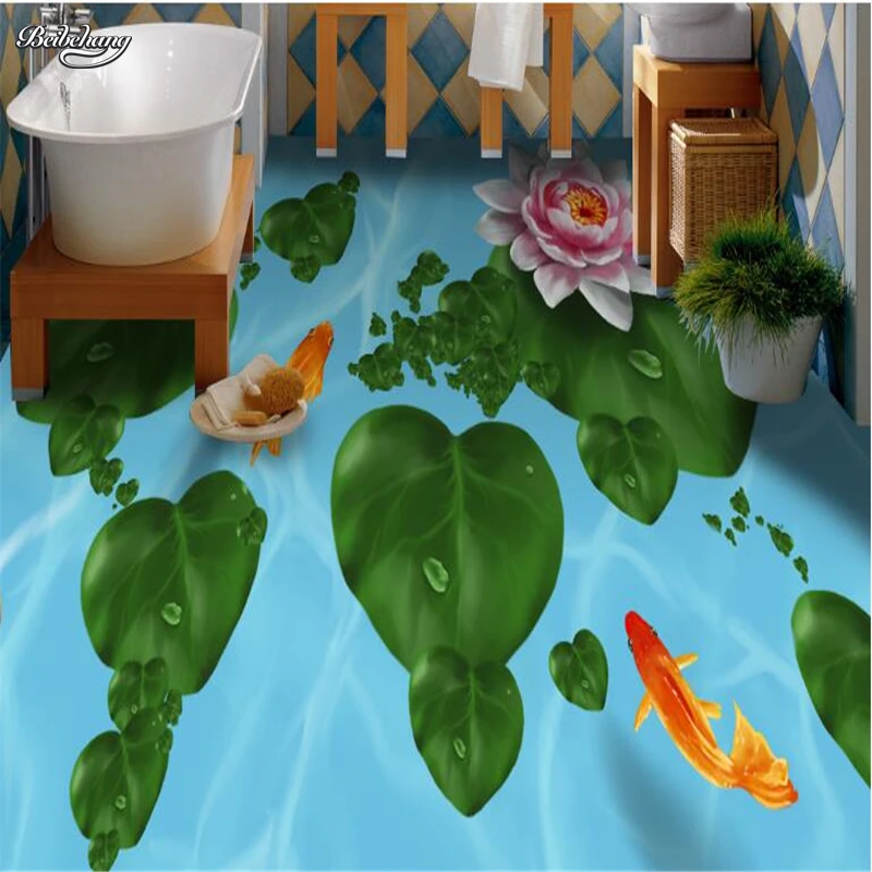 

beibehang Custom large-scale murals 3D lotus carp flooring to strengthen the waterproof pvc environmental wear-resistant film