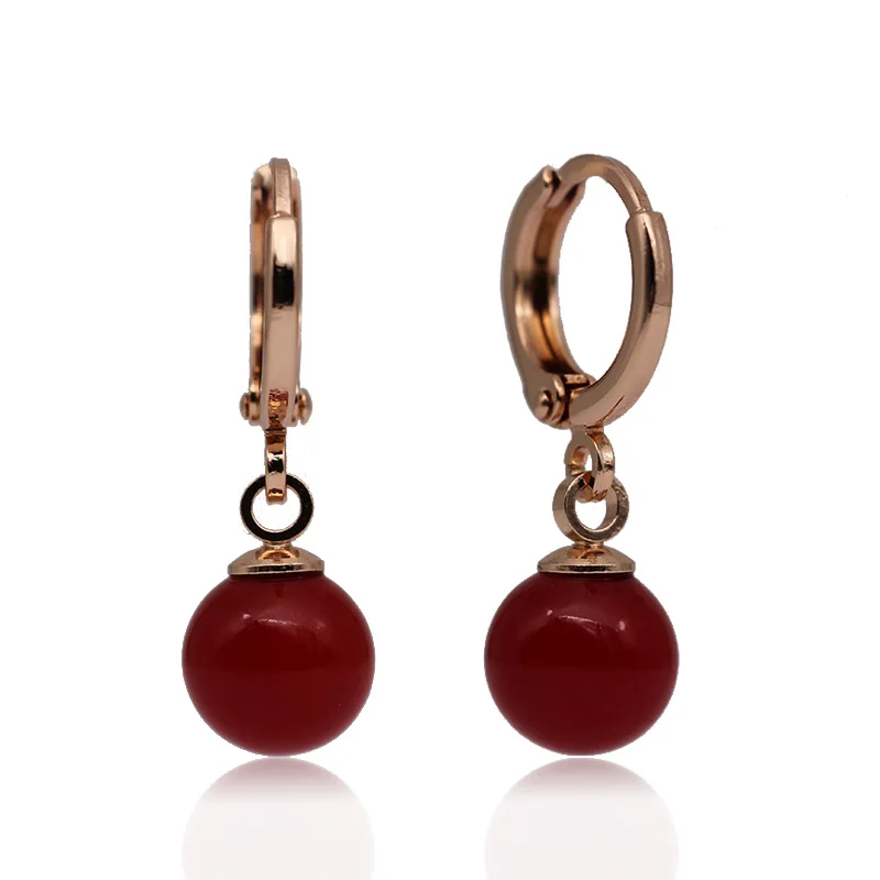 PATAYA New 585 Rose Gold Color Round Red Shell Pearl Dangle Earrings Women Wedding Fashion Jewelry Long Earring Cute Accessories