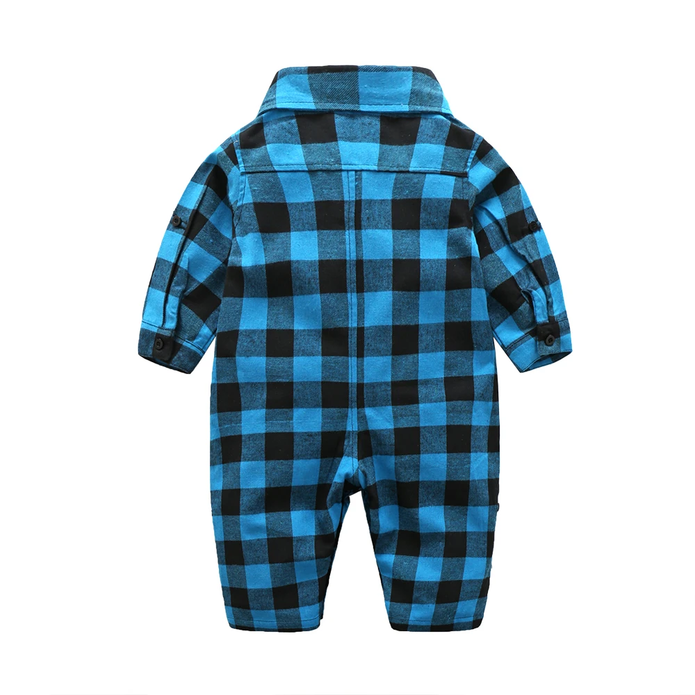 Plaid bebes clothes baby clothes long sleeve lapel baby romper newborn cotton baby costume baby boys newborn clothes