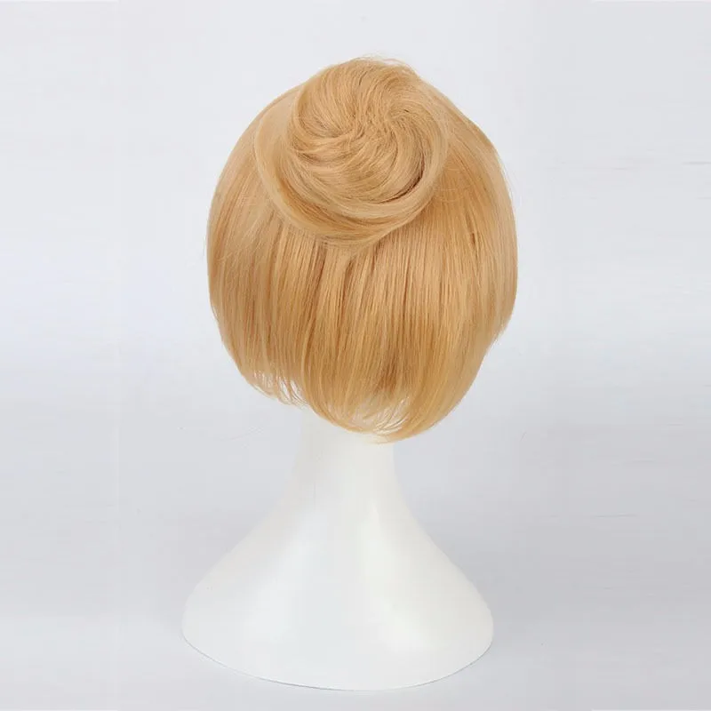 30cm krótka złota peruka do cosplay Fairy Tinker Bell peruka z pełnymi włosami peruki syntetyczne + czapka z peruką
