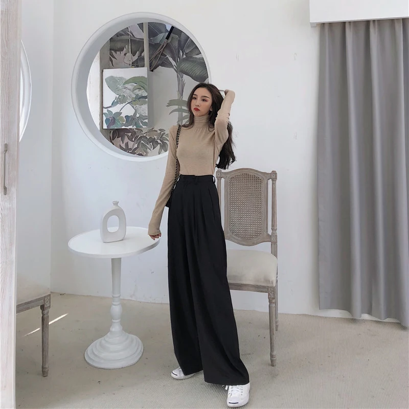 Mazefeng 2019 Spring Autumn Female Solid Wide Leg Pants Women Full Length Pants Ladies High Quality simple Casual Straight Pants