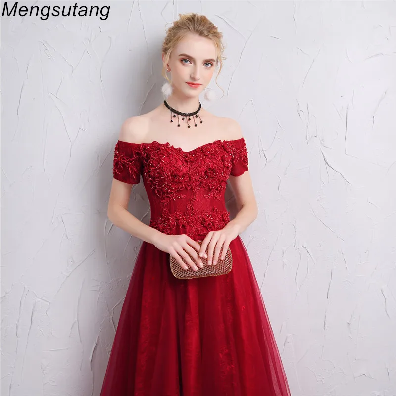 

Robe de soiree New Boat Neck Beading with Appliques Long Evening Dresses Elegant Lace vestido de festa Banquet Party Prom dress