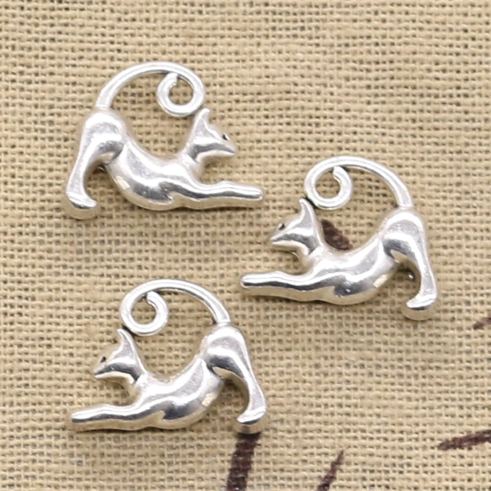 12pcs Charms Lazy Cat 15x18mm Antique Silver Color Pendants DIY Necklace Crafts Making Findings Handmade Tibetan Jewelry