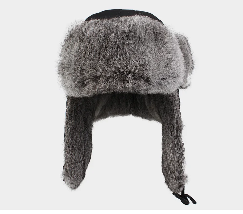 High Quality Mens  Real Rabbit Fur Winter Hats With Ear Flaps Outdoor Warm Snow Caps Russian Hat Bomber Cap For Women W00256