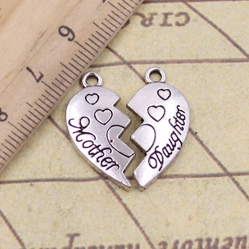 12pcs Charms Heart Mother Daughter Puzzle 21x21mm Antique Silver Color Pendants Making DIY Handmade Tibetan Finding Jewelry