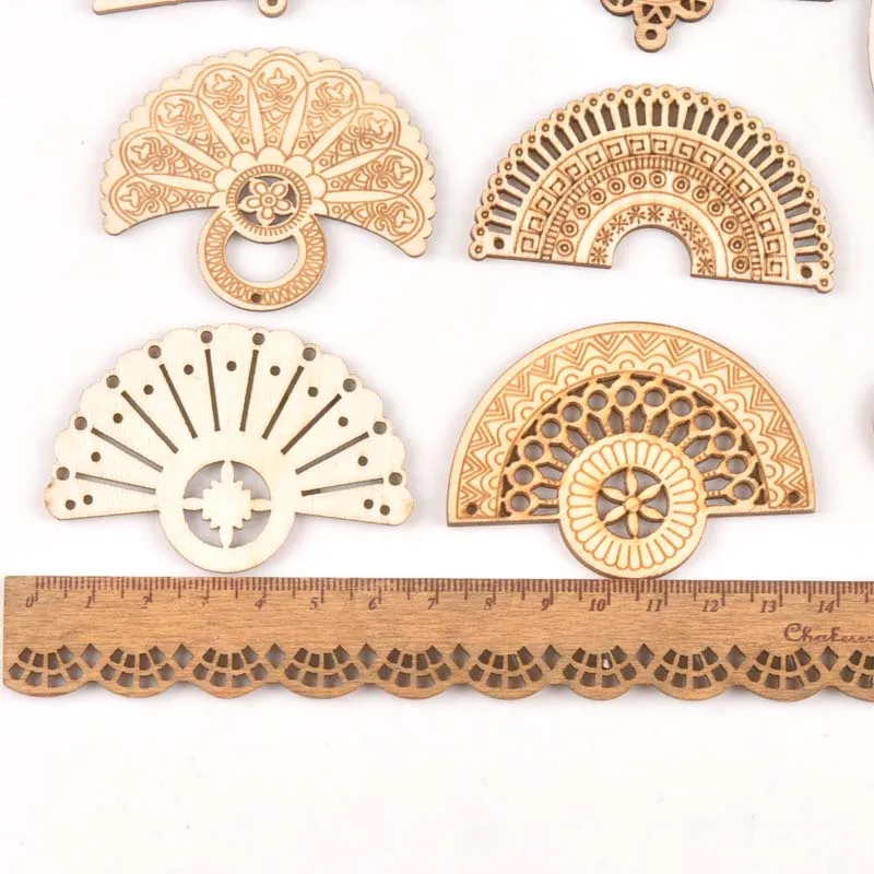 10pcs Natural Wooden fan Drop pentant Sector Handmade Diy Scrapbooking Craft earring Hanging Charms decoration MT1998