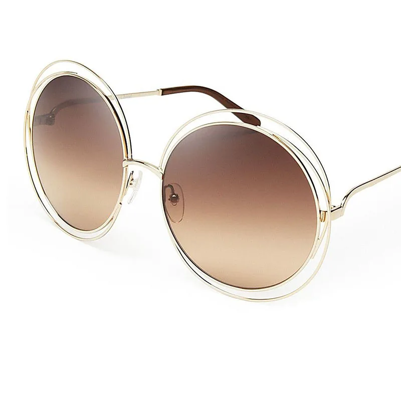 Round Sunglasses Women Retro Mirror Sun Shades For Women Luxury Brown Lens Women\'s Sunglasses Oversized Vintage Glasses Oculos