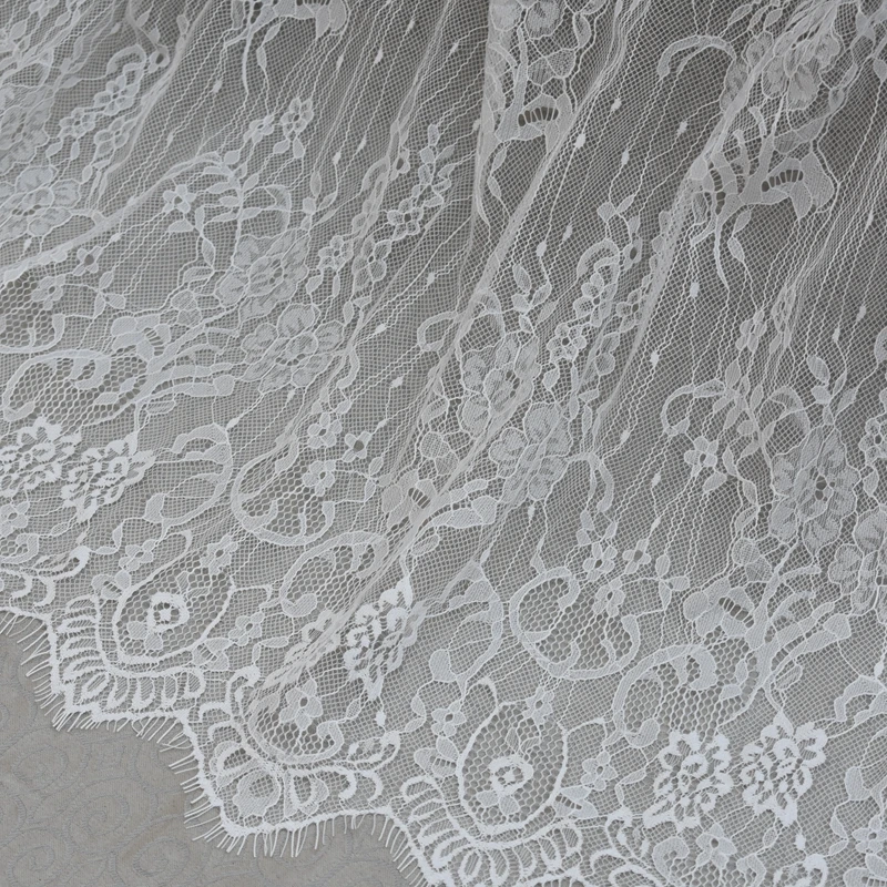 150cm width Chantilly eyelash lace fabric, bridal lace, retro wedding lace fabric with scalloped edge 3 meters length