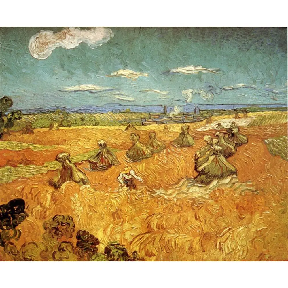 

Landscape Art Wheat Stacks with Reaper Vincent Van Gogh Picture Convert to Oil Paintings Canvas Custom Size Hand Painted