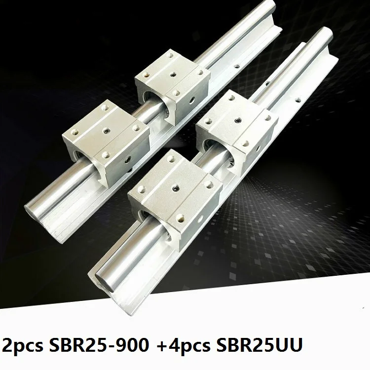 2pcs SBR25 25mm 900mm Support Linear Guide Rail + 4pcs SBR25UU Linear Bearing Sliding blocks CNC Router Parts