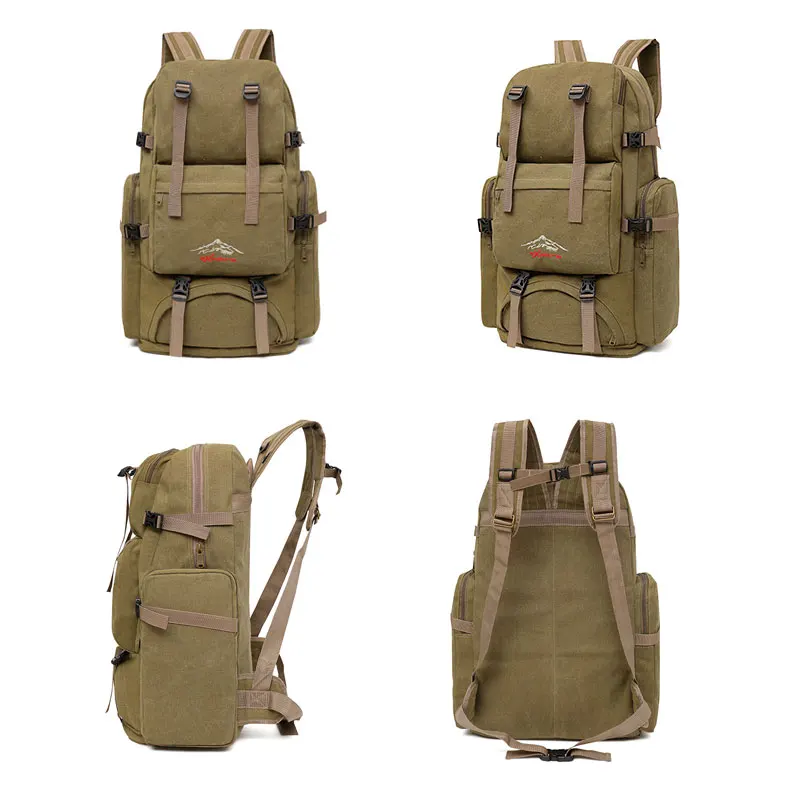 60L 80L Large Camping Bag Traveling Backpack Canvas Luggage Multi-function Climbing Men Hiking Shoulder Bags XA26D