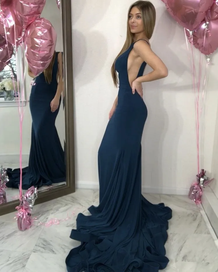 Cinderella Sexy Scoop Mouwloos Backless Mermaid Spandex Prom Dresses Elegant Open Back Sweep Trein Prom Jurken Snelle Verzending