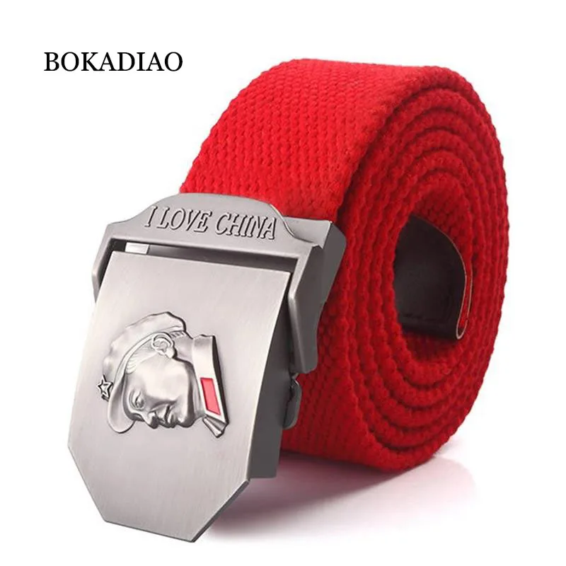 

BOKADIAO Men&Women Military Canvas belt luxury Chairman Mao Metal buckle jeans belt Army tactical belts for male waistband strap