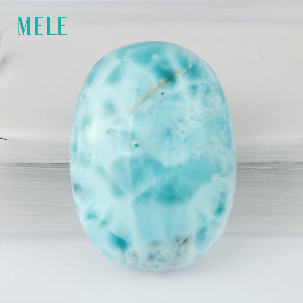 Natural larimar stone pendant, 23.5 gram, big oval 44.6mm*32mm, beautiful deep blue color,treasure gift for important person