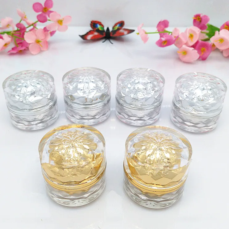 

100pcs wholesale sivler and golden 5 g cream plastic small jars with lids , luxury plastic 5g jar ,sample jars for cosmetics