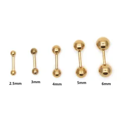 SE02 Gold-Color Plated Titanium Screw-back Balls Stud Earrings Stainless Steel Jewelry 2.5mm to 6mm