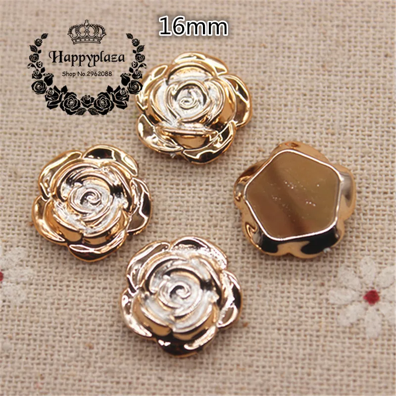 11mm/16mm/19mm Golden Rose Fiore di Plastica Flatback Decorazione Button Mestiere di Cucito Scrapbook Accessori