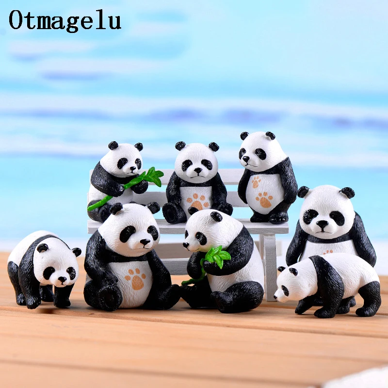 4pc Cute artificial China Giant panda figurines miniatures animal ornament fairy garden gnome resin home decorations accessories