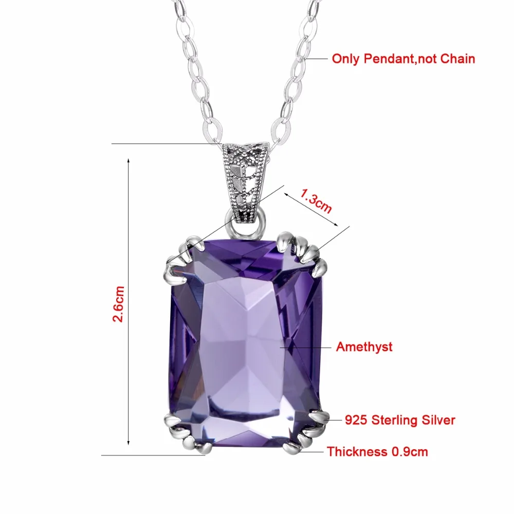 Genuine 925 Sterling Silver Necklaces Pendants Women Vintage Fashion Jewelry Created Amethyst Stone Pendant No Chain for Women