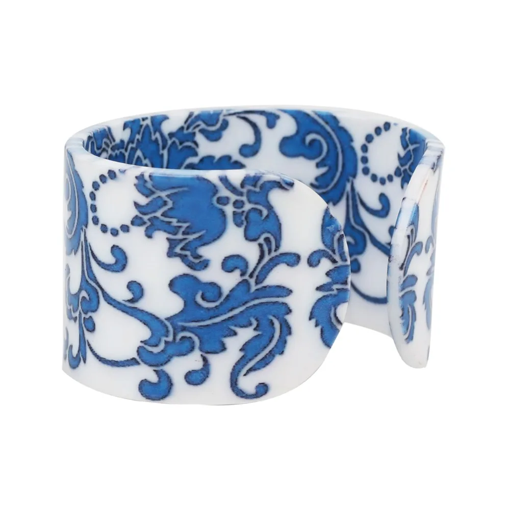 Bonsny Plastic Chinese Blue And White Porcelain Pattern Bangles Bracelets Fashion Ethnic Jewelry For Women Girl Ladies Gift Bulk