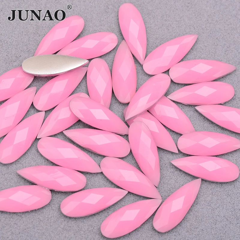 JUNAO 8*22mm 100Pcs Neon Yellow Drop Rhinestone Applique Flatback Large Resin Stones Non Sew Crystal Strass Stickers for Crafts