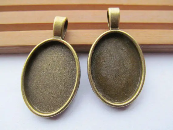 100pcs Antique Bronze Thick Oval Base Setting Tray Bezel Pendant Charm,Fit 18mmx25mm Cabochon/Cameo,DIY Accessory Jewellry