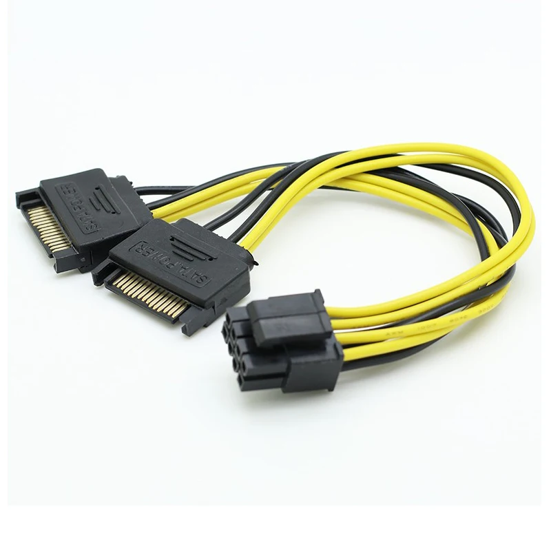 Dual SATA 15pin to 8pin Graphic Card Power Adapter Cable 20cm PCIE SATA Power Supply Cable 8p to SATA for Bitcoin Miner Mining