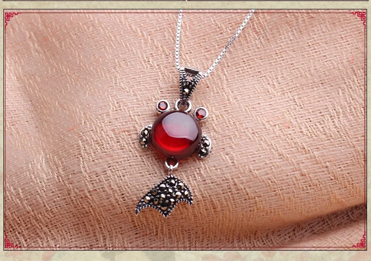 925 pure Silver Garnet goldfish necklace, national style elegant pendant