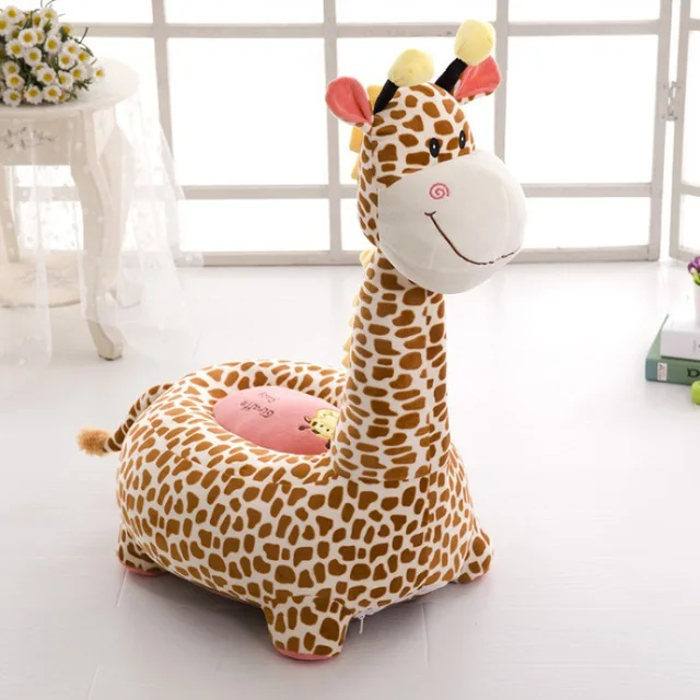 (Only Cover) Cartoon Kids Seats Sofa Comfortable PP Cotton Animal Giraffe Small Big Size Baby Portable Chair Gifts for Children