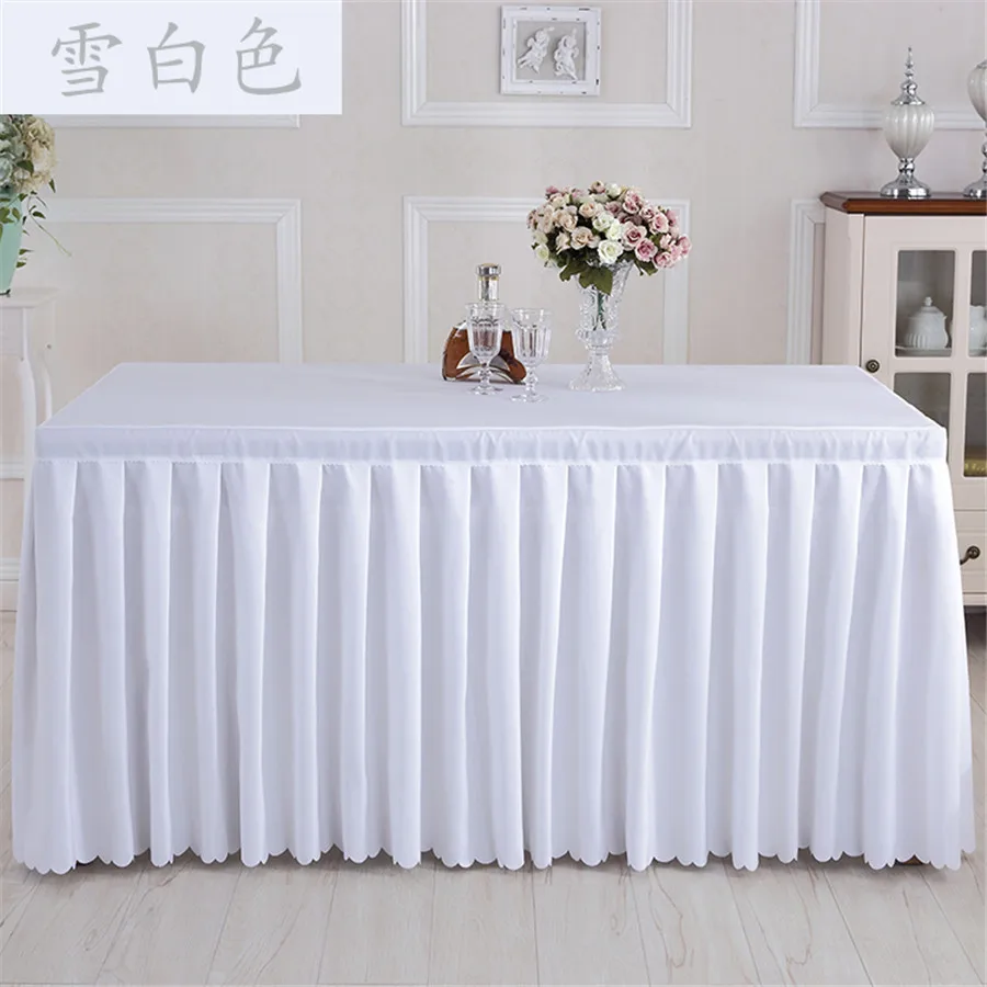 

White color 100% polyester fabric one-piece table skirt with tablecloth Pleated Table Cover for wedding party banquet decoration