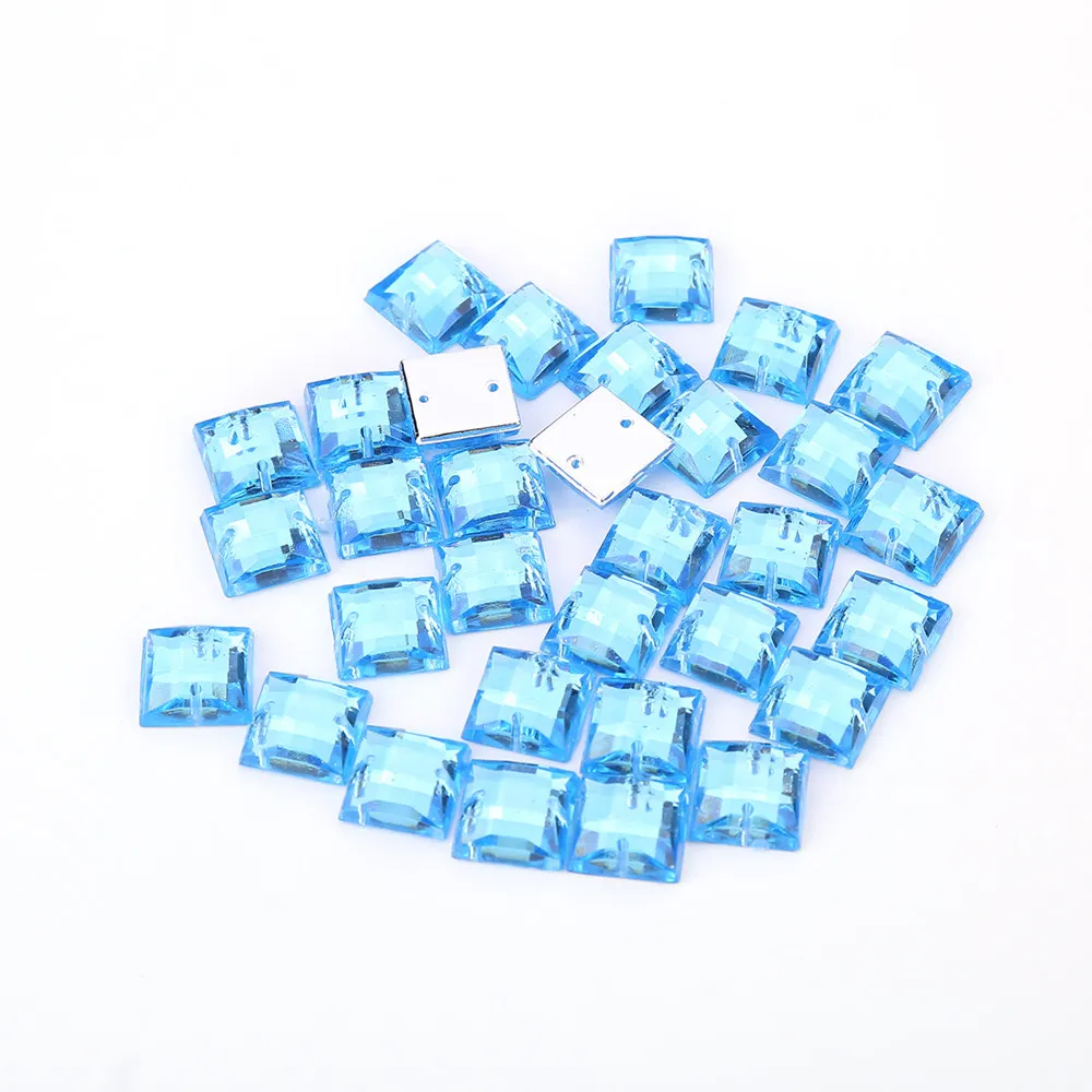 10mm 100 pcs quảng trường với hai lỗ Long Lanh Crysta May Trên Rhinestone Acrylic Flatback May Hạt Cho DIY May đồ trang sức