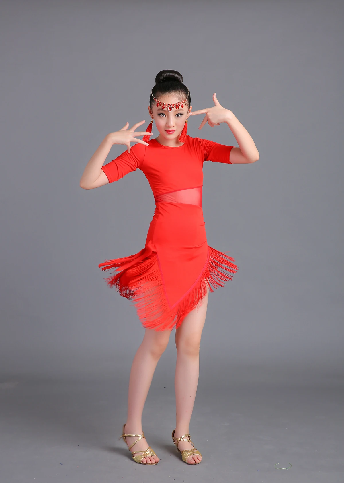 Children's Latin dance dress new tassel summer girls dance clothes competition costumes children practice uniforms Siamese